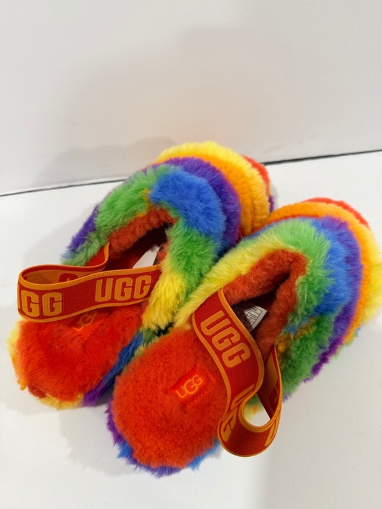 UGG Fluff Yeah Slide Rainbow Multi Color Shearling Slingback Sandal Size 7 Women - Picture 10 of 11